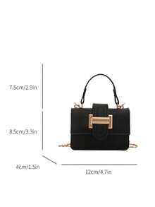 Mini Fashion Handbag, Chain Shoulder Bag, Chic Versatile Small Square Bag, Textured Hand Carry Purse, Mini Lipstick Bag - Black - View 6