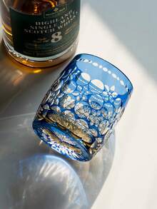 1只玉舞切割蓝色威士忌酒杯，古典手工吹制水晶杯，手工雕刻水晶玻璃杯，高端酒杯，330毫升/11.62盎司 - 藍色 - 查看 3