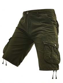 Men's Washed Cotton Cargo Shorts Lightweight Summer Comfortable Classic Multi-Pocket Casual Bottoms With Adjustable Drawstring Hem For Camping, Hiking, Fishing, Beach Vacation,Streetwear,Men Clothes - xanh quân đội - Xem 4