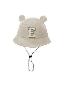 1 pieza Sombrero de cubo para bebé con diseño de oreja linda, sombrero de sol con estampado de letras A-Z para niños, estilo casual con cordón ajustable, adecuado para protección solar al aire libre en la playa - Beis - Ver 8