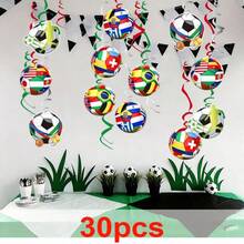 1 Set 30pcs Football Theme Birthday Decorations, Including Happy Birthday Decor And Hanging Swirls, Reusable Multi-Season Football Party Supplies, World Cup Football Party Decorations, Spiral Ribbons - View 4
