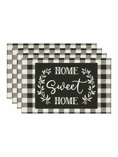 4 piezas/6 piezas Manteles individuales con patrón de cuadros acogedores para el hogar, manteles rectangulares para comedor, lavables, adecuados para cena familiar, mesa de café, decoración de cocina y comedor, decoración de mesa y escenario, decoración del hogar