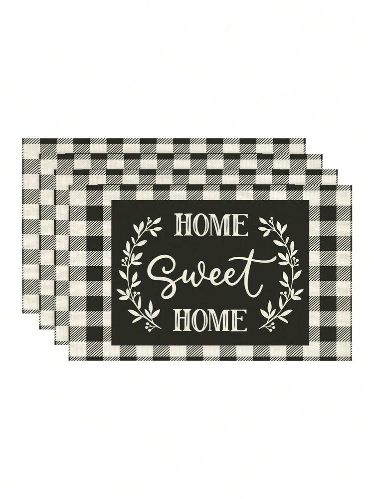 4 piezas/6 piezas Manteles individuales con patrón de cuadros acogedores para el hogar, manteles rectangulares para comedor, lavables, adecuados para cena familiar, mesa de café, decoración de cocina y comedor, decoración de mesa y escenario, decoración del hogar - Negro - Añade 1