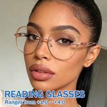 cabecade Kính đọc sách gọng tròn sáng bóng, thanh lịch, unisex, kính thời trang dùng cho máy tính, độ phóng đại từ +1.0 đến +4.0 - Trong suốt - Xem 6