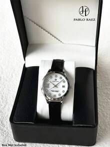 Pablo Raez 1pc Original Lady Watch Charming Women Luxury Crystal Dress Watch Stainless Steel Elegant Brand New Design Quartz Watch For Female Fahionable White Face With Date Calendar Luminous Hands Diamond Display High Quality Woman Popular Wristwatch 50M Waterproof Soft & Breathable Black Color Microfiber Leather Casual Teenagers Girls Lovely Girls Watch Nice Gifts For Friend Or Family Fit For Daily Life/Work/Party Decorations Graduation Wedding Presents - one-size - View 2