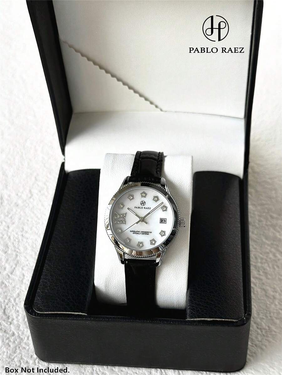 Pablo Raez 1pc Original Lady Watch Charming Women Luxury Crystal Dress Watch Stainless Steel Elegant Brand New Design Quartz Watch For Female Fahionable White Face With Date Calendar Luminous Hands Diamond Display High Quality Woman Popular Wristwatch 50M Waterproof Soft & Breathable Black Color Microfiber Leather Casual Teenagers Girls Lovely Girls Watch Nice Gifts For Friend Or Family Fit For Daily Life/Work/Party Decorations Graduation Wedding Presents