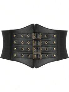 1件装女士黑色街头风裹腰弹力腰带连衣裙，适合万圣节派对、聚会或日常通勤穿着 - 黑色 - 查看 9