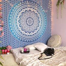 Tapiz moderno bohemio hippie boho con mandala para decoración del hogar y dormitorio, tamaño queen - Celeste - Ver 4