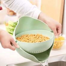 Una cubeta de doble capa para lavar frutas y verduras para la cocina del hogar, una canasta de filtro giratoria para lavar verduras, una canasta de drenaje para drenar el agua sin caer, y una bandeja de frutas para el salón - Versión engrosada - Ver 6
