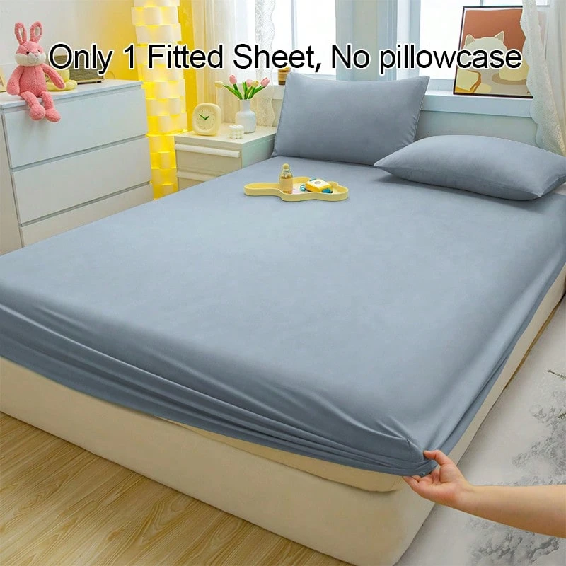 1pc Sky Blue Pattern Skin-Friendly Breathable Fitted Sheet, Soft & Comfortable Mattress Cover For Bedroom, Guest Room And Dormitory, Mattress Protector, Bedding Set (Pillow Case Not Included) - Multicolor - View 1