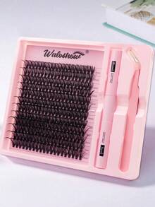 Waloshow Sanishi Lashes Eyelash Curler, 240 Clusters, D-Shaped Curling, 30D 40D 50D 80D 100D 12-18mm Length, Individual Eyelash Curler, DIY Eyelash Curler, Thin & Thick Stem Eyelash Curler, With Applicator, Eyelash Glue & Sealer, Eyelash Curler Set - Black - View 7