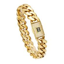 2pcs 14K Gold Plated Hip Hop Jewelry Set For Men, 14mm Thick Stainless Steel Curb Link Chain, Punk Clamshell Buckle Necklace & Bracelet - Gold - View 7