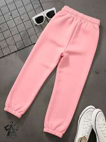 Basic Plain Sweatpants, Comfortable For Everyday Wear, Streetwear, Urban Culture, Street Fashion, Skater, Unisex, Men's And Women's, 50% Cotton, 50% Polyester, Top Premium Streetwear, New Release, Immediate Shipping, Various Colors!! - 淺粉色 - 查看 2