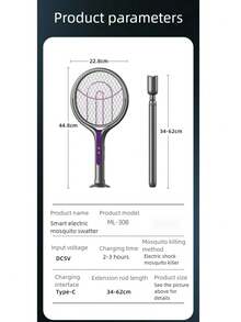 OBOVAY Matamoscas recargable con cabezal giratorio de 6 en 1 y varilla telescópica, raqueta eléctrica antimosquitos, dispositivo repelente de insectos y moscas, repelente de mosquitos, 1200mAh - Multicolor - Ver 8