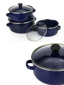 3pcs/Set Enamel Cookware Set, Non-Stick Pots & Pans Set, Multi-Functional Glass Lid, Suitable For Stovetop & Induction Cooktop - View 12
