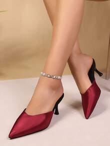 尖头高跟凉鞋，包头穆勒高跟鞋，女士时尚派对鞋 - 酒紅色 - 查看 1
