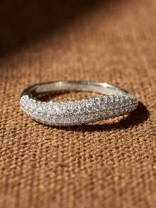 1枚925纯银弧形微镶锆石戒指，女士纯银派对及生日戒指，时尚珠宝礼品 - 弧形微密鑲戒指 - 查看 3