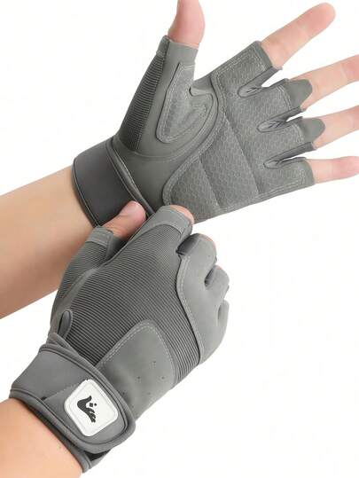 Anti-Slip Fingerless Gloves With Full Palm Protection Breathable Gym Gloves For Men And Women Half Finger Cycling Gloves Workout Gloves For Weightlifting Training Gym Fitness Hanging Pull Ups Gym Equipment Bike Accessories