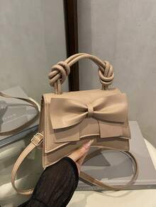 Solid Color Pleated Edge Handbag, Flap Crossbody Bag, Retro Floral Pattern Women Bag - Khaki - View 9