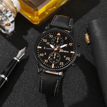 Set de 3 relojes de cuarzo versátiles y elegantes para hombres, conjunto de relojes de moda y minimalistas - Negro - Ver 3