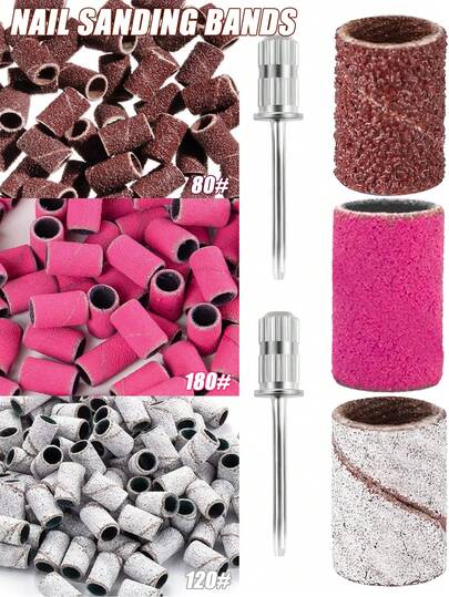 50pcs Electric Nail Grinder Sanding Bands - Fit For Electric Nail Grinder, 3 Colors With Different Coarseness 80/120/180 Grit Sanding Bands, With Small Clamp Holder, Suitable For Acrylic Nail Gel, Nail & Foot Care, Manicure Tools (Brown, Zebra Print, Bright Pink)