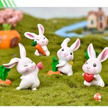 6pcs Carrot Pulling Rabbit Miniature Landscape DIY Succulent Ornaments, Cute Cartoon Animal Gardening Accessories - A - View 5