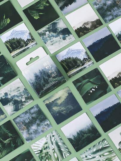 46pcs/Set Natural Scenery Fresh Artistic Style Forest Pattern Ddecoration Stickers Creative Landscape DIY Materials Stickers Water Bottles Phone Cases Flat Decoration Stickers