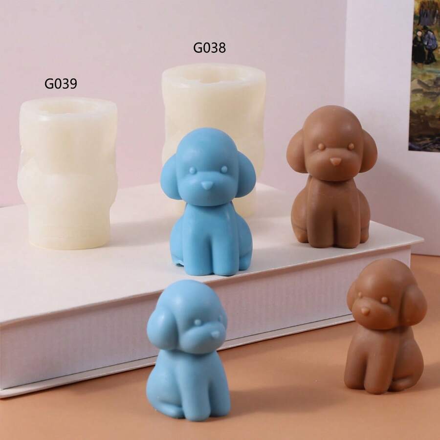 3D Puppy Aromatherapy Candle Mold DIY Gift Obedient Puppy Diffuser Plaster Desktop Decor Silicone Mold - White - View 1