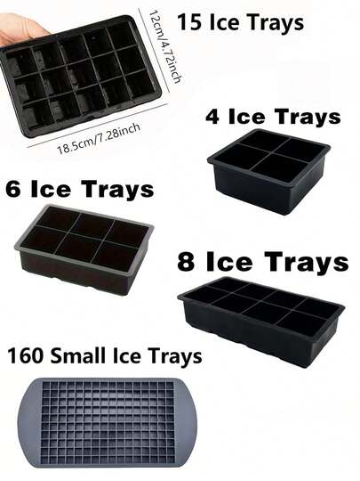Black Silicone Ice Tray - (4/6/8/15/160 Compartments), Ice Mold, Large Size, Suitable For Cocktails, Beverages, Outdoor Dining, Beverage Cooling, Reusable And Detachable, Silicone Ice Tray Mold, Perfect For Refrigerators, Kitchens, Parties, And Apartment Essentials, Decorating Homes, Bedrooms, Home Decor, Refrigerator Ice Maker Tray, Back To School Season, Gifts For Women, Gifts For Men, Gifts For Family