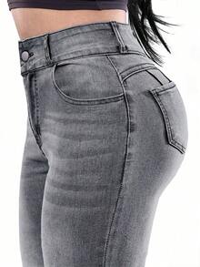 Women's Butt Lifting Jeans, High Stretch Leggings, Fashionable And Elegant, Suitable For Dates, Commuting, Casual Travel, Valentine's Day And New Year Wear - 淺灰色 - 查看 8