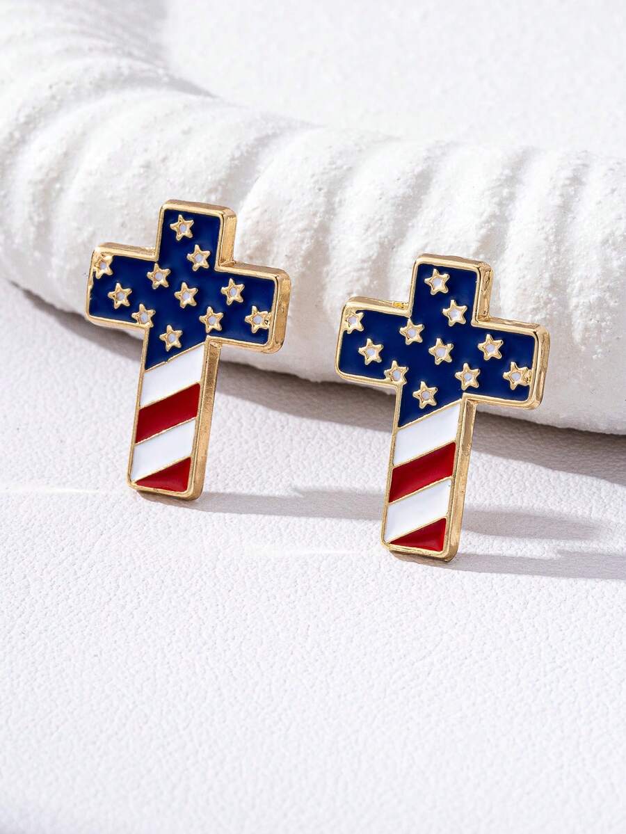 1对优雅旗帜十字耳环（女士款） - 彩色 - 查看 1