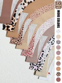 10条装无缝女士丁字裤，柔软舒适的尼龙混纺内裤，棕紫色调，低腰，弹性贴合，不透明，舒适内衣 | 简约风格 | 弹性尼龙混纺 - 彩色 - 查看 4