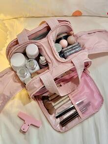 Large Capacity Fluffy Makeup Bag, Women's Multi-Functional Travel Handbag, Portable Cosmetic Storage Bag, Makeup Case, Makeup Container, Travel Essentials, School/Vacation/Cruise Necessities - Multicolor - View 4