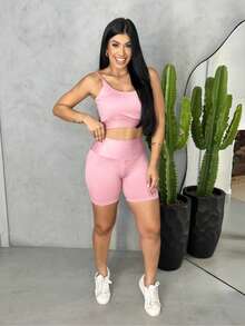Fitness Set Shorts And Top With Removable Padding Suplex Gym Running Training Gym Set - Rusty Rose - View 2