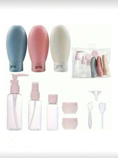 11pcs Travel Refillable Bottle Set Spray Lotion Shampoo Shower Gel Tube Bottling Cosmetic Empty Liquid Container Portable Tool Refill