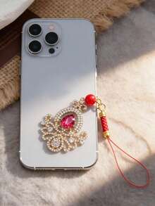 Lianxyfu 1 件镶钻手机挂饰 - 优雅酒瓶造型吊坠，适用于手机、汽车和包包，奢华礼品 - 玫紅色 - 查看 2