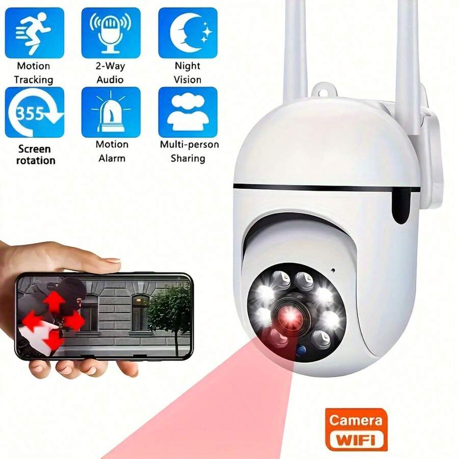 Camera an ninh nhìn đêm 1080P, camera giám sát gia đình WiFi 2.4GHz với chức năng báo động, xoay nghiêng 360°, phát hiện chuyển động thông minh, âm thanh hai chiều, sử dụng trong nhà/ngoài trời để chăm sóc người già và giám sát thú cưng.