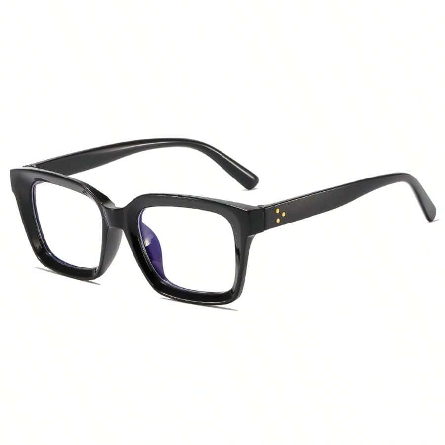 Classic Square Glasses For Women & Men, Retro Rivet Detail Clear Lens Eyewear, Professional Anti-Eye Strain Computer Frames - màu đen - Xem 1