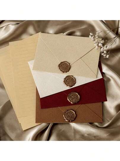 10pcs Vintage Style Kraft Paper Envelope Set, Including Retro Pattern Envelopes, Postcards, Leather Envelopes, Invitations, Business Envelopes, Suitable For DIY Gifts, Wedding Invitations And Office Use