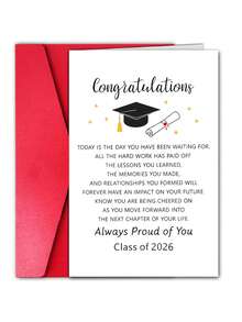 1pc Graduation Congratulations Card For Class Of 2026, Encouragement And Proud Of You Note, Premium Paper, Suitable For Friends, Teachers, And Classmates, With Envelope, For 14+ Age Group - View 10