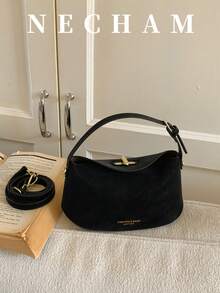 1pc Niche Design Handbag, Women's Box-Shaped Shoulder Bag - Black - View 4