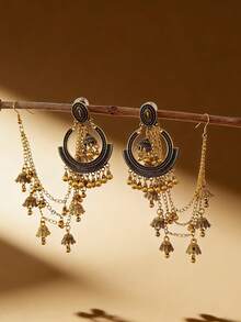 复古宝莱坞风格耳环套装，珠宝流苏发链，耳环链，适合女性日常佩戴、派对、节日配饰 - 掛鏈耳環 - 查看 8