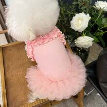 Ropa nueva de primavera/verano para mascotas, vestido de tutú esponjoso, atuendo para ceremonia de boda, falda de tul de ballet para perros y gatos - Rosa - Ver 5