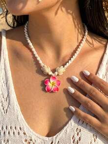 Vacation-Style Egg Flower Sea Turtle Pendant Necklace For Women - Flower Pendant Necklace - View 3