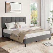 Meiyiu Platform Bed Frame With Fabric Headboard & Wooden Slats, No Box Spring Needed, Easy Assembly - Gray-queen - View 8