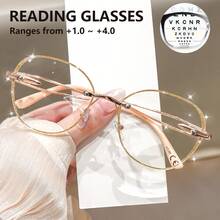 cabecade Kính đọc sách gọng tròn sáng bóng, thanh lịch, unisex, kính thời trang dùng cho máy tính, độ phóng đại từ +1.0 đến +4.0 - Trong suốt - Xem 30