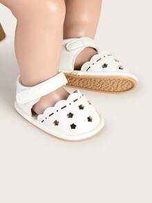 Infant/Toddler Girls' Summer Sandals, Non-Slip Rubber Sole Breathable Walking Shoes, 6-12 Months Infant Slippers - White - View 3
