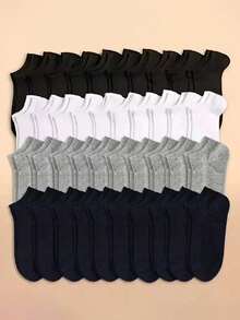 1/20 Pairs Women Black White Grey Ankle Socks, Fashion Minimalist Short Socks - Multicolor - View 1