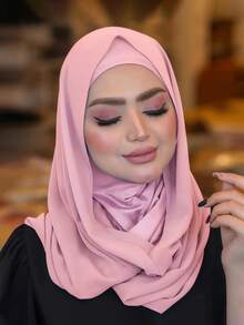 1pc Women's Solid Color Minimalist Versatile Muslim Instant Hijab, Pullover Style Hijab For Quick And Easy Wear, Solid Color Minimalist Casual Elegant Classic Versatile, Built-In Chiffon Scarf, Soft Chiffon Fabric, Comfortable Breathable Material, Suitable For Daily Wear - Multicolor - View 19