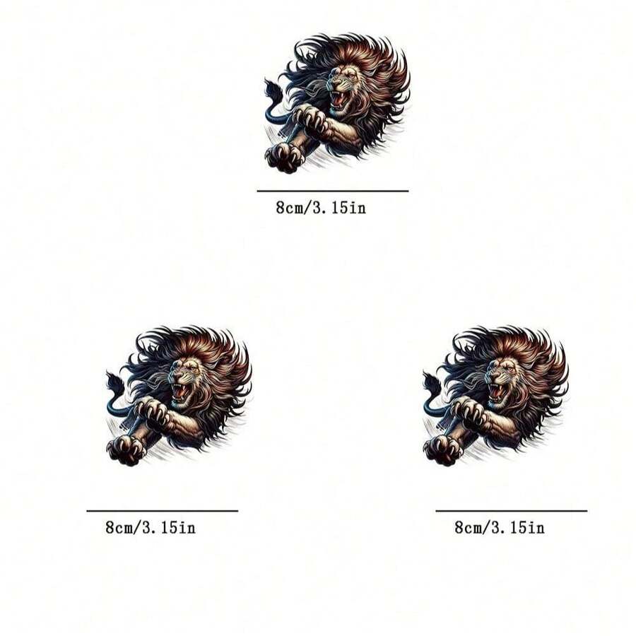 1pc/2pcs/3pcs Fierce Lion Heat Transfer Sticker, Suitable For Ironing On Streetwear, Personalized Backpacks, Holiday Gifts, Conveying Wild Power